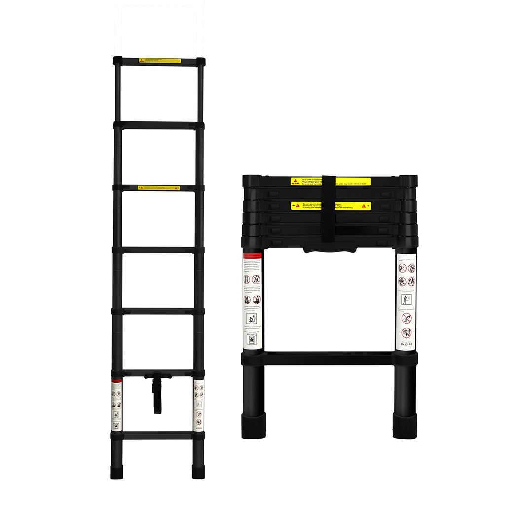 Traderight Multipurpose Aluminium Ladder Telescopic 2M Black 2 Meter-1910113100984619008