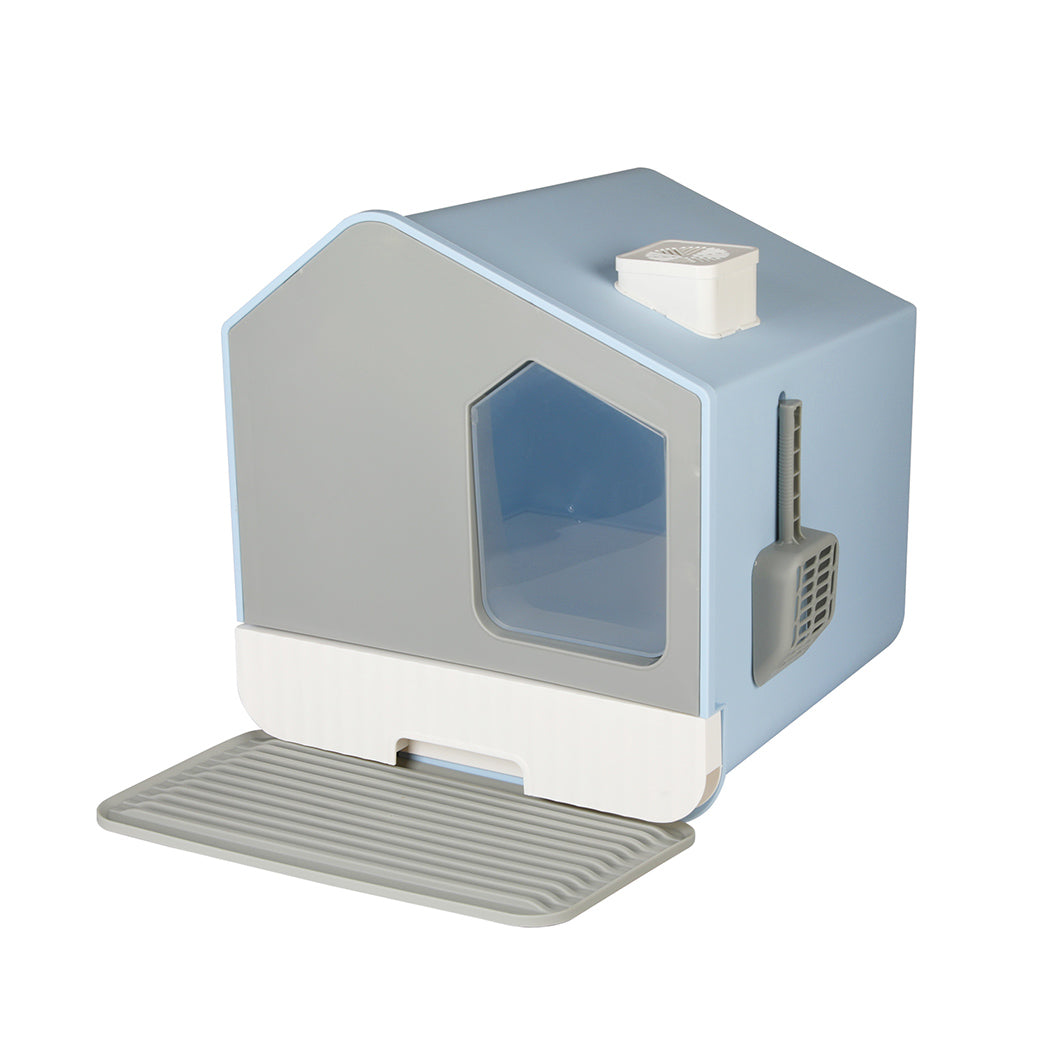 PaWz Fully Enclosed Cat Litter Box Mat Blue-1954802565841555456