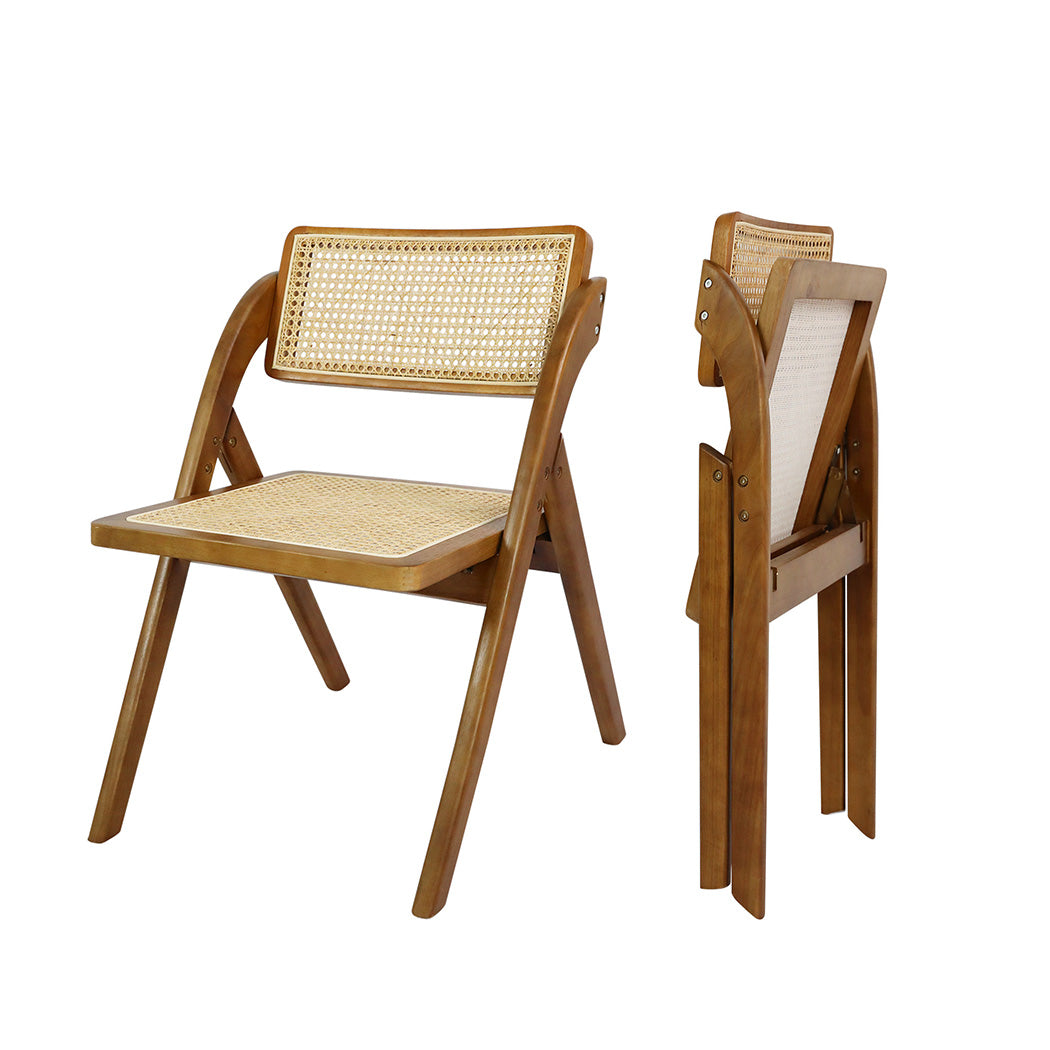 Levede 2X Foldable Rattan Dining Chairs Walnut-1954802988602232832