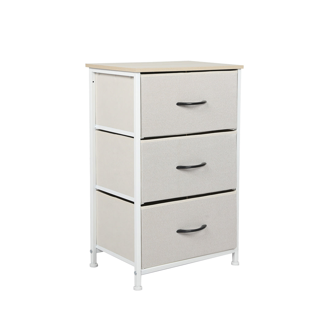 Levede Chest of 3 Drawers Bedside Table Beige-1954802983418073088