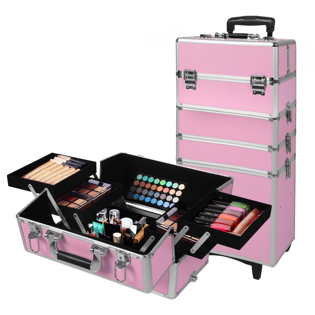 Professional Makeup Trolley Rolling Pink and Silver-1919892938737979392