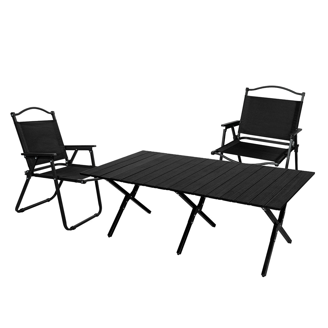 Levede Folding Camping Table Chair Set Black-1954802885598515200