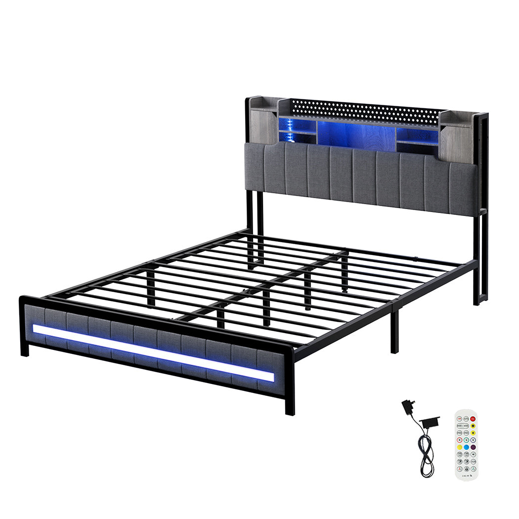 Levede Queen Bed Frame with Storage Headboard RGB LED-1954802450150068224