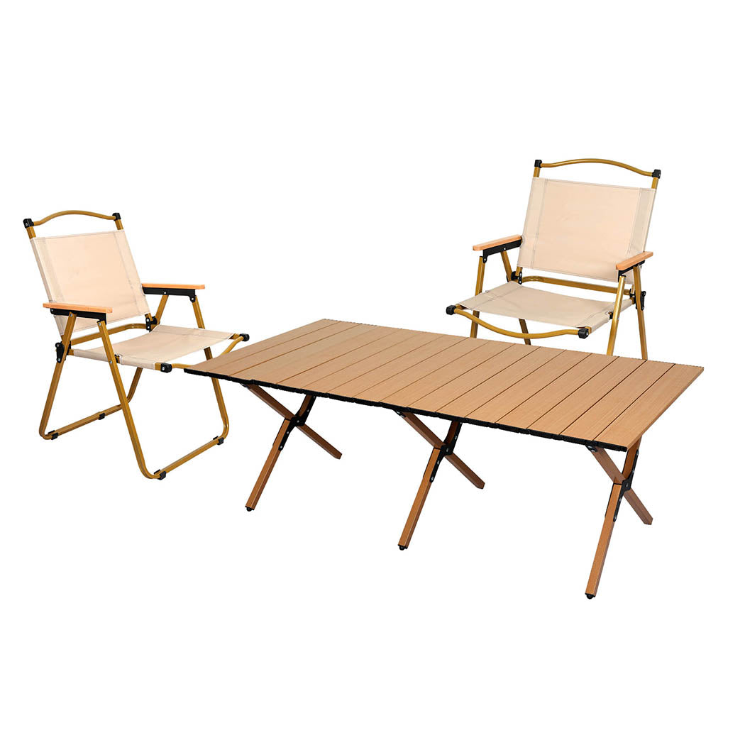 Levede Folding Camping Table Chair Set Oak-1910112918406565888