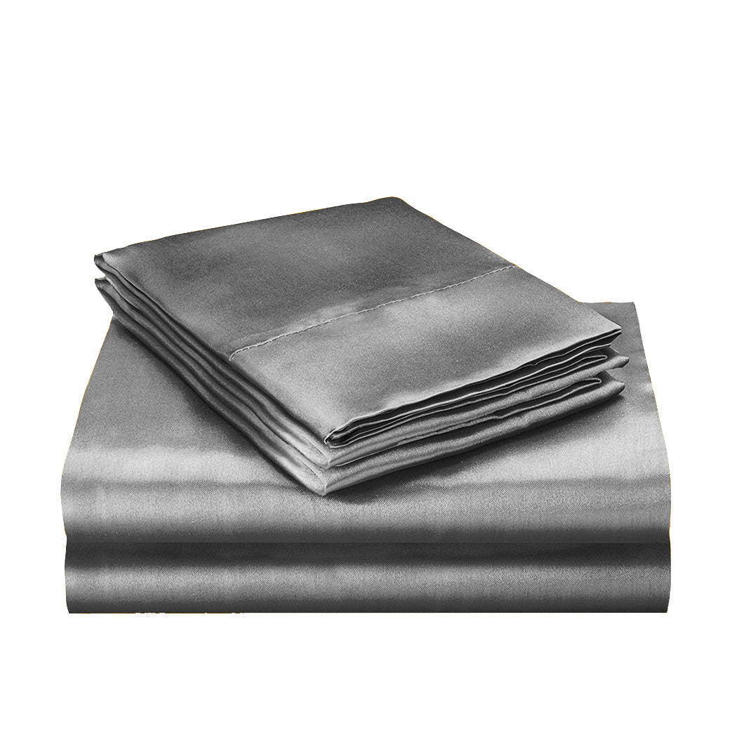 DreamZ Silky Satin Quilt Cover Set Bedspread Dark Grey Double-1910113197155815424