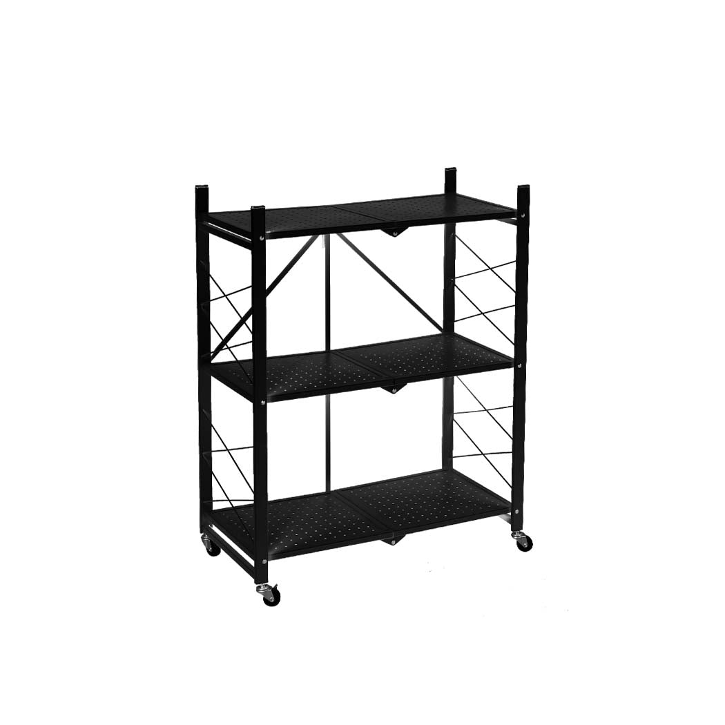 Levede Foldable Storage Shelf Display Black 3 Tiers-1954802664588054528