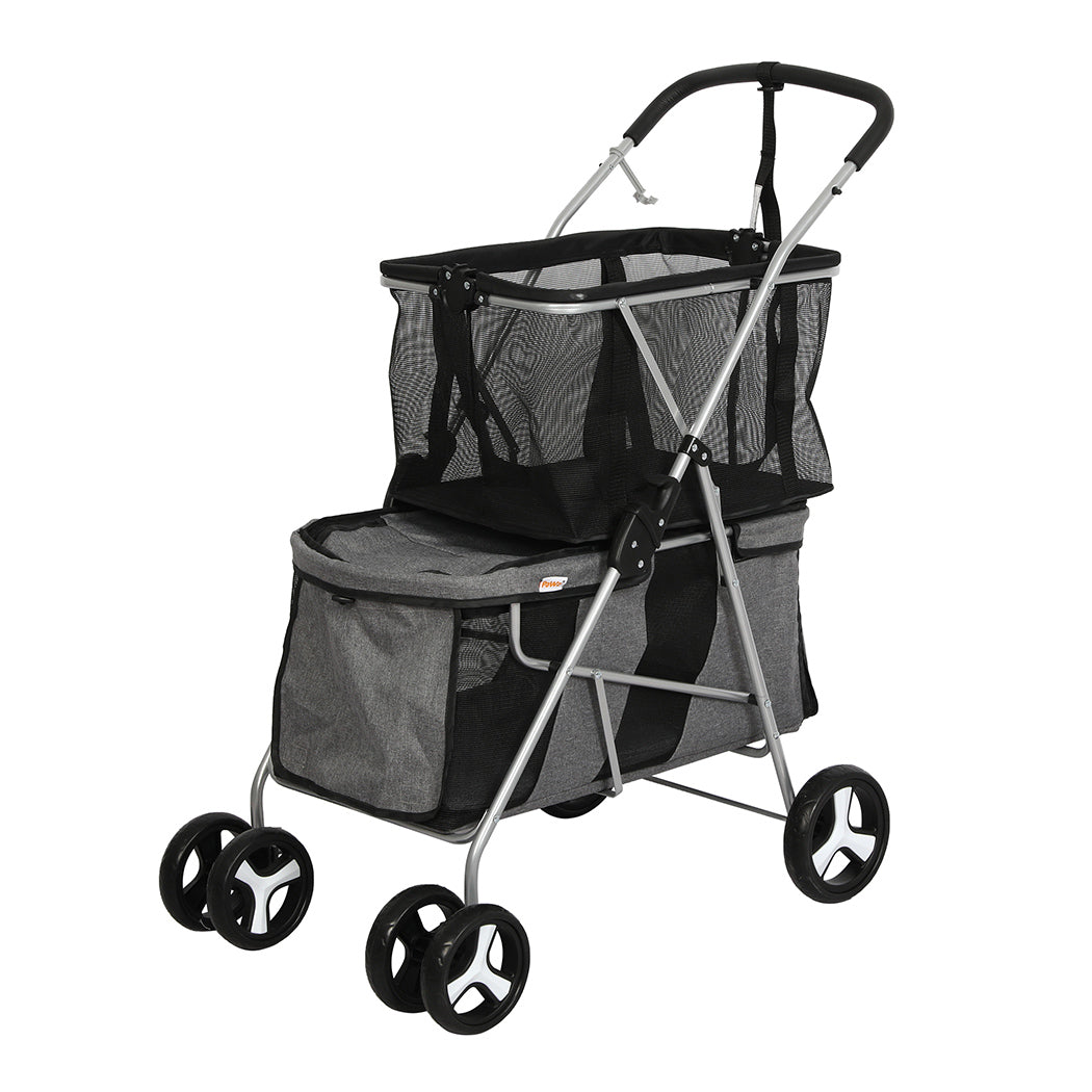 PaWz Pet Stroller 2-Tier Dog Cat Carrier Foldable-1954802608174665728