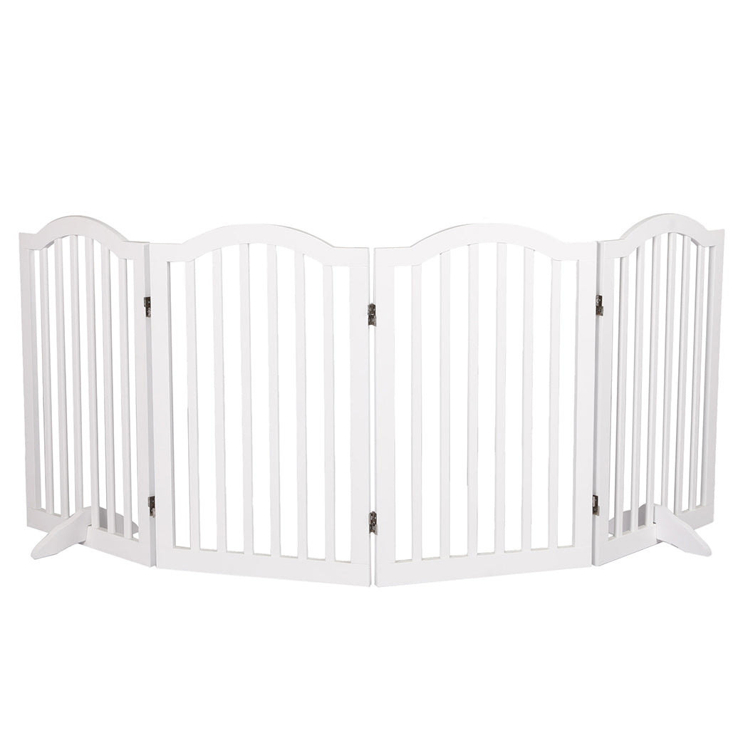 PaWz Wooden Pet Gate Dog Fence Safety Stair Barrier Security Door 4 Panels White