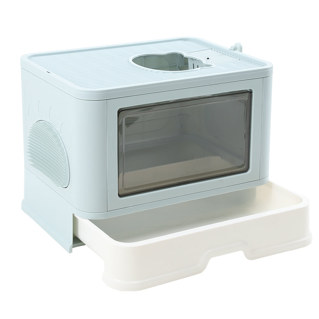 PaWz Foldable Cat Litter Box Tray Enclosed Blue-1954802552847601664