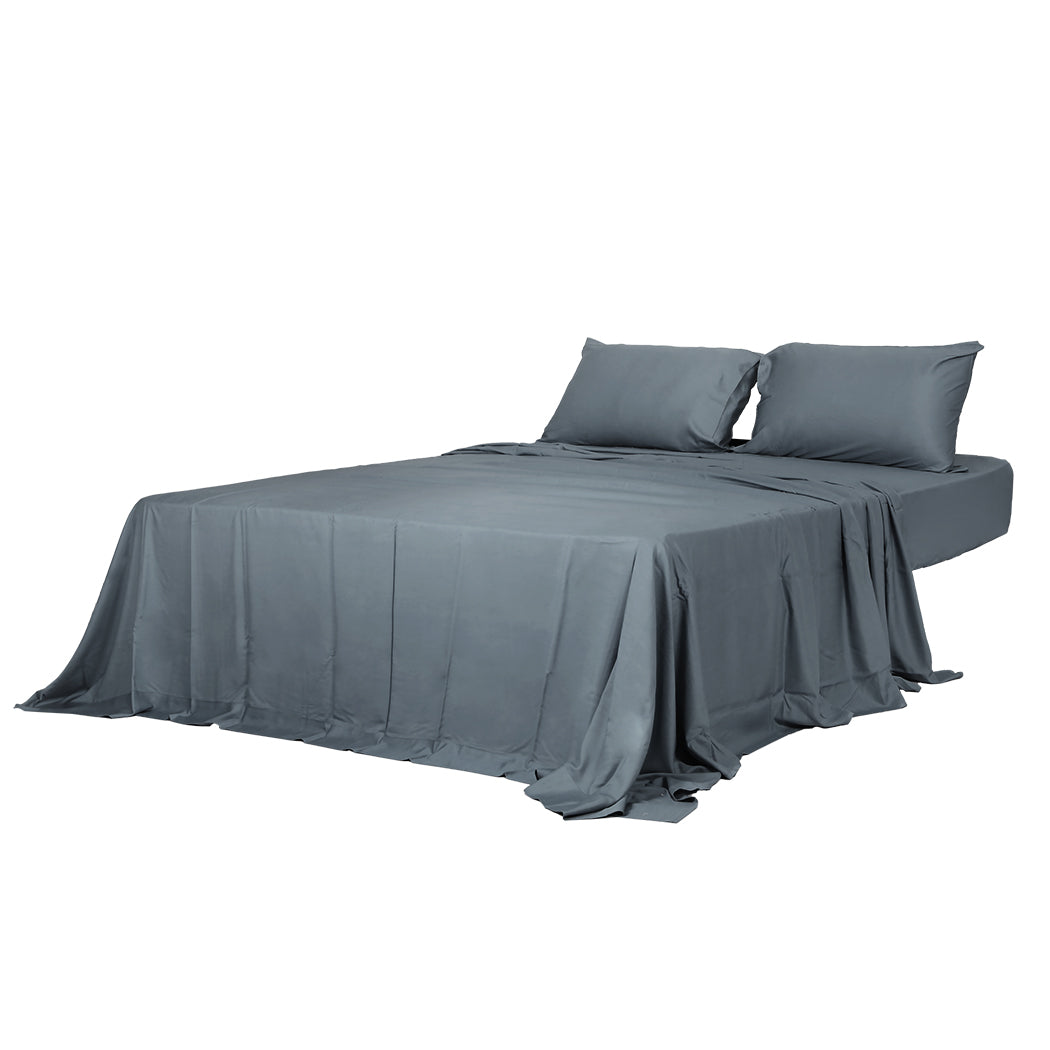 Dreamz 4pcs Double Size 100% Bamboo Bed Sheet Set in Charcoal Colour-1954802918817402880