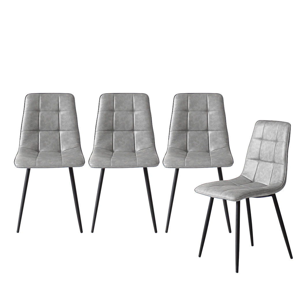 Levede 4x Dining Chairs Kitchen Chair Grey Faux Leather-1954802984823164928