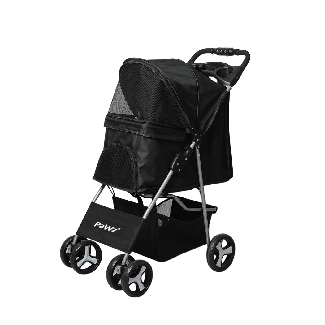 PaWz 4 Wheels Pet Stroller Dog Cat Cage Black-1954802606035570688