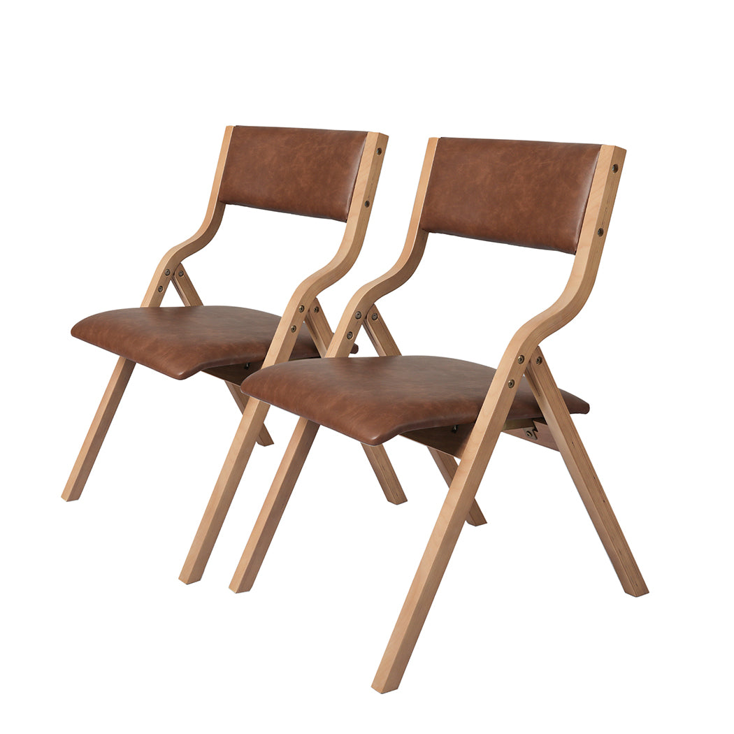 Levede 2x Dining Chairs Foldable PU Brown-1954802993098526720