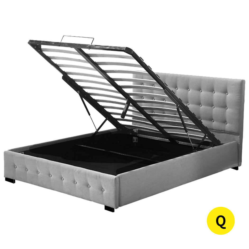 Levede Queen Bed Frame Fabric Tufted Grey-1954802923259170816