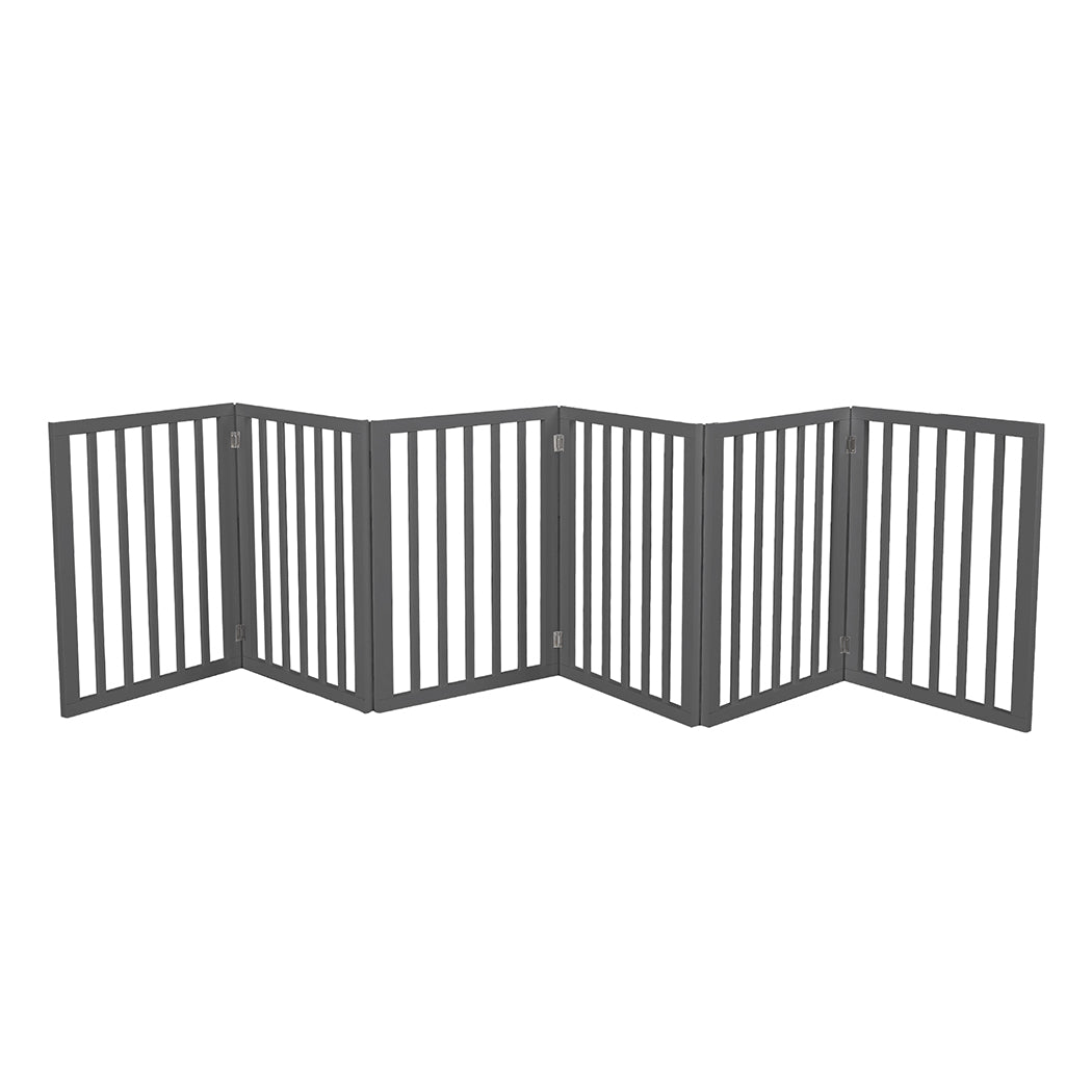 PaWz Wooden Pet Gate Dog Fence Safety Stair Barrier Security Door 6 Panels Grey