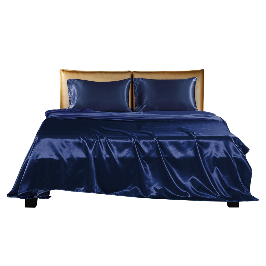 DreamZ Silky Satin Sheets Fitted Double Blue-1954802913209618433