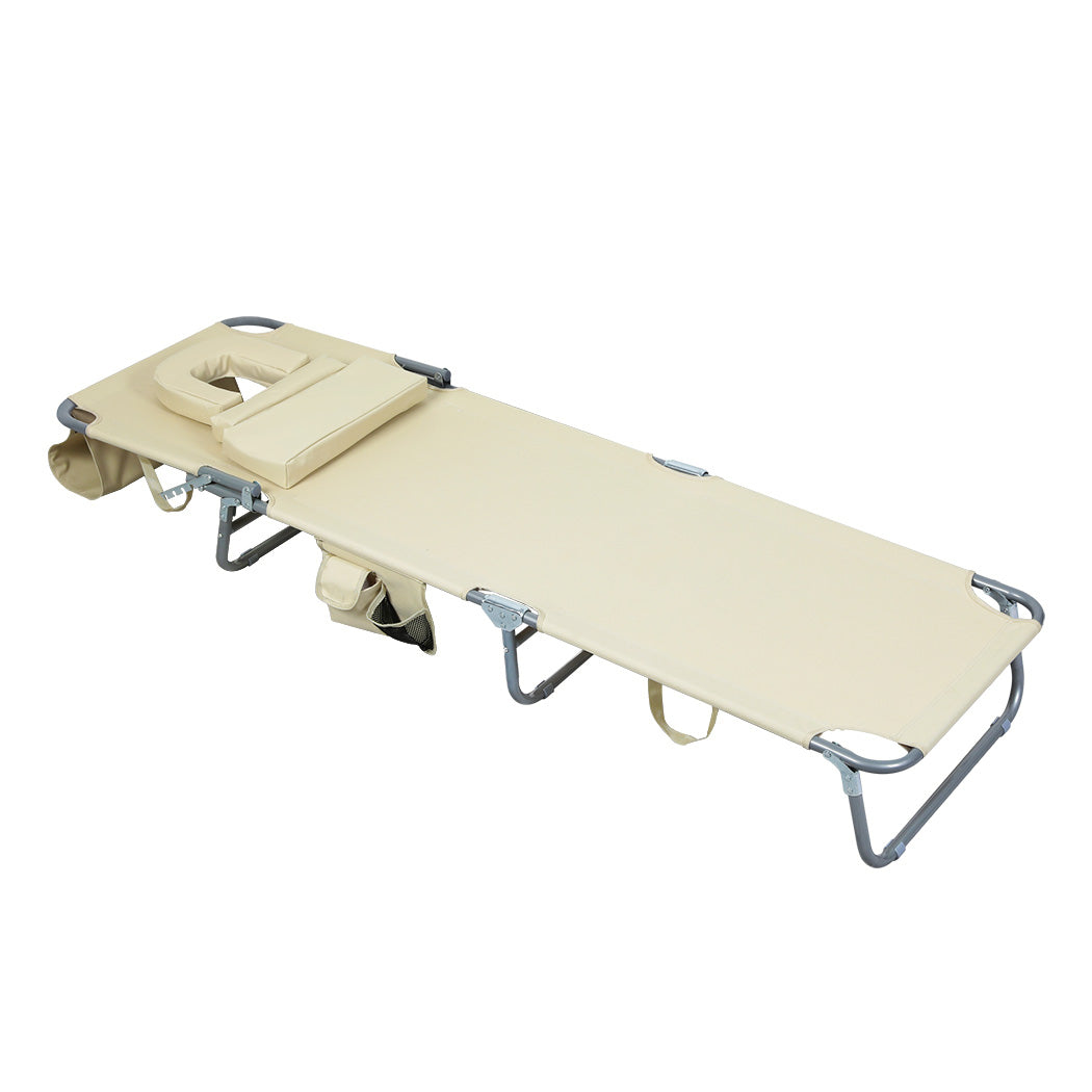 Levede Foldable Beach Lounge Chairs with Face Hole Khaki-1954802423549792257