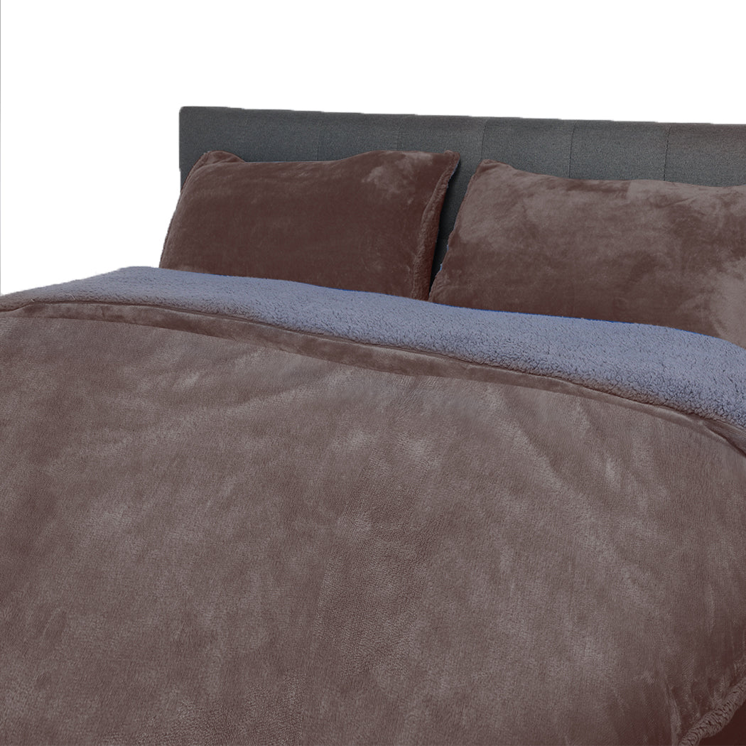 Two-sided Bed Quilt Cover Flannel Bedding Taupe Double-1910113191585779713