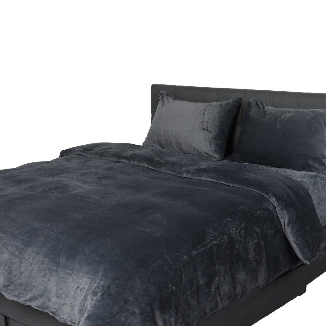 Bed Quilt Cover Bedding set Flannel Dark Grey Double-1910113192500137985