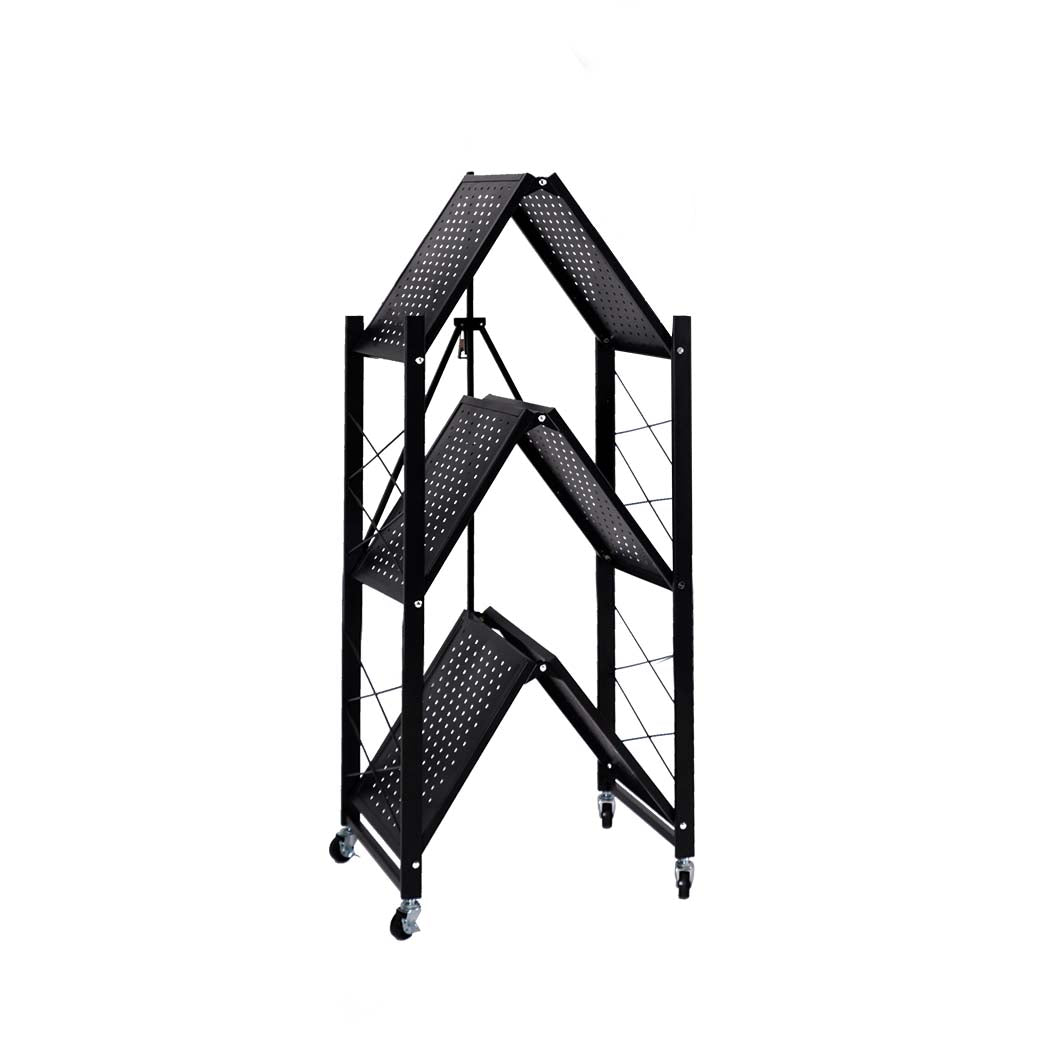 Levede Foldable Storage Shelf Display Black 3 Tiers-1954802664588054529