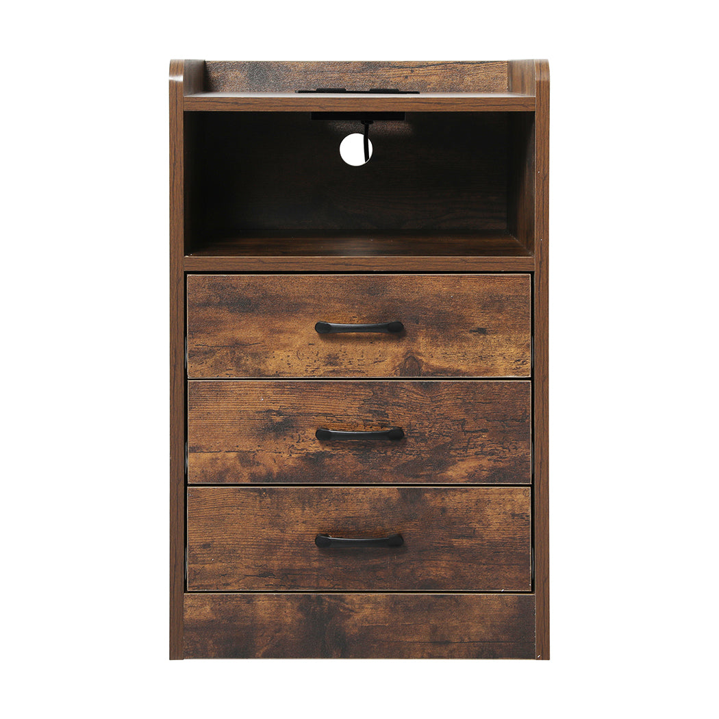 Levede Bedside Table USB Charger Outlet LED Oak-1954802384307884033