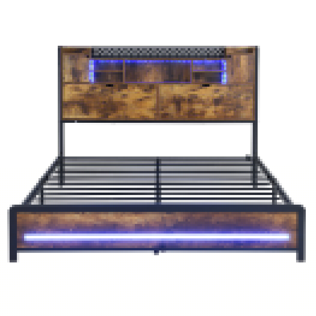 Levede Double Bed Frame Storage Headboard Industrial-1954802449265070081