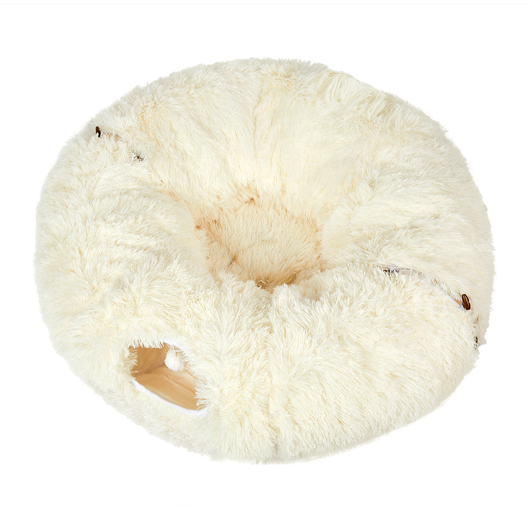 Pawz Cat Tunnel Foldable Fluffy Plush Play Tube Beige-1954802453568425985