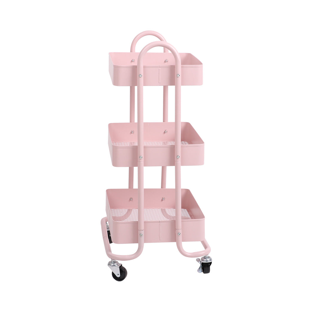 Levede 3 Tiers Kitchen Trolley Cart Pink-1954802728702185473