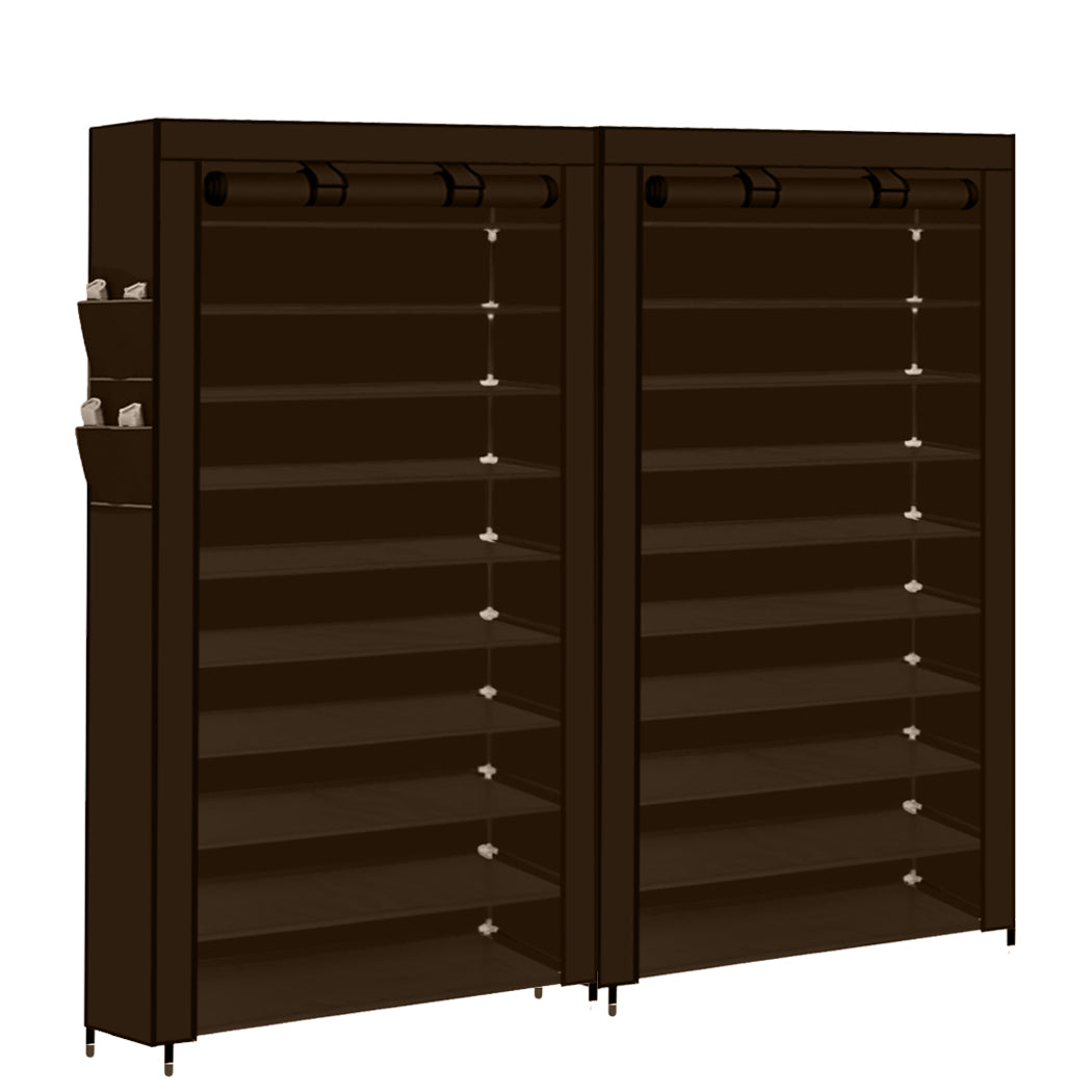 Levede 2pcs 10 Tier Shoe Rack Storage Brown-1954802681541431297