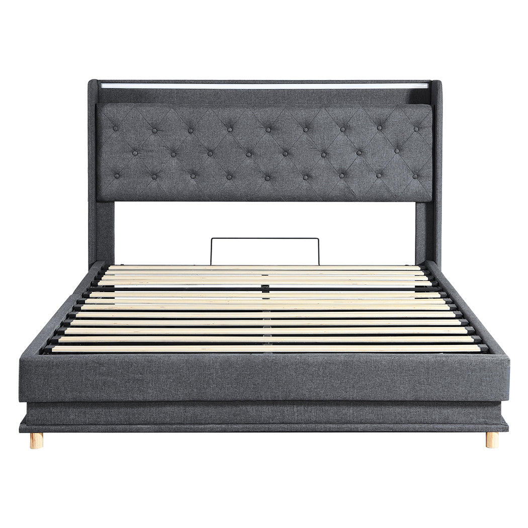 Levede Double Bed Frame Gas Lift LED Light-1954802406353145857