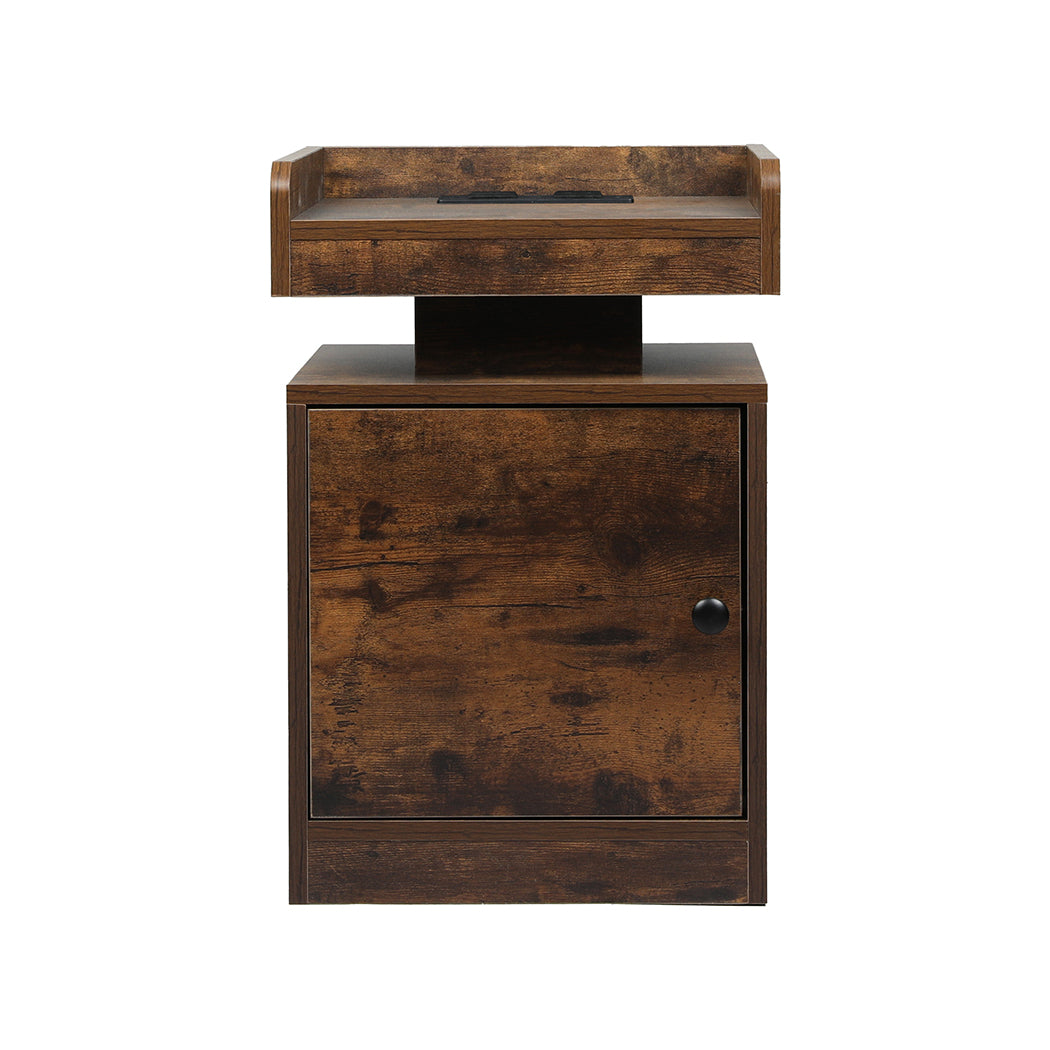 Levede Bedside Table USB Charger Outlet RGB Oak-1963748907892740097