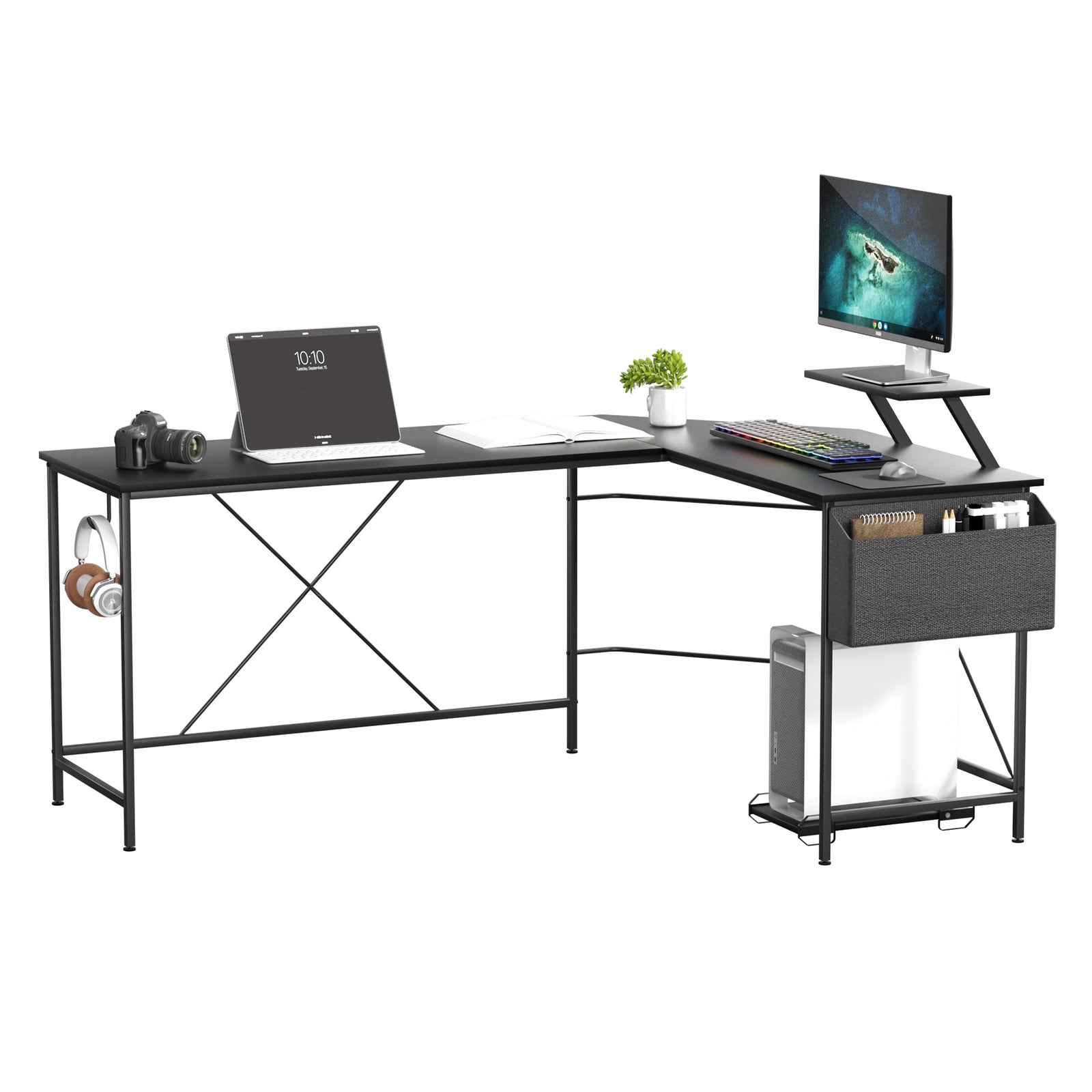 Levede Computer Desk Corner Desk Black-1954802381363482625
