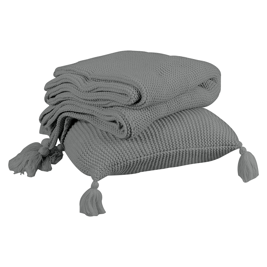 DreamZ Knitting Throw Blanket Cushion Grey-1954802941823160321
