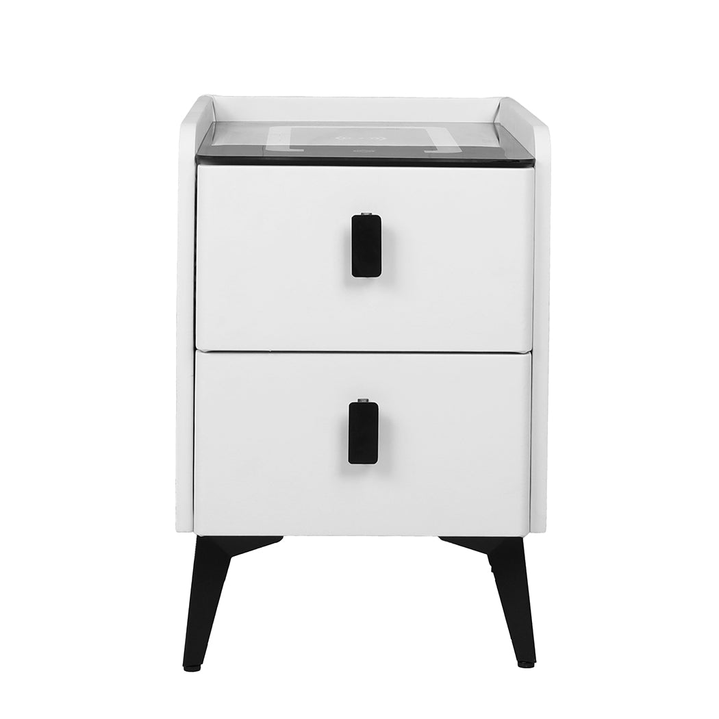 Levede Bedside Table LED Lights Drawers Storage-1954802385515843585