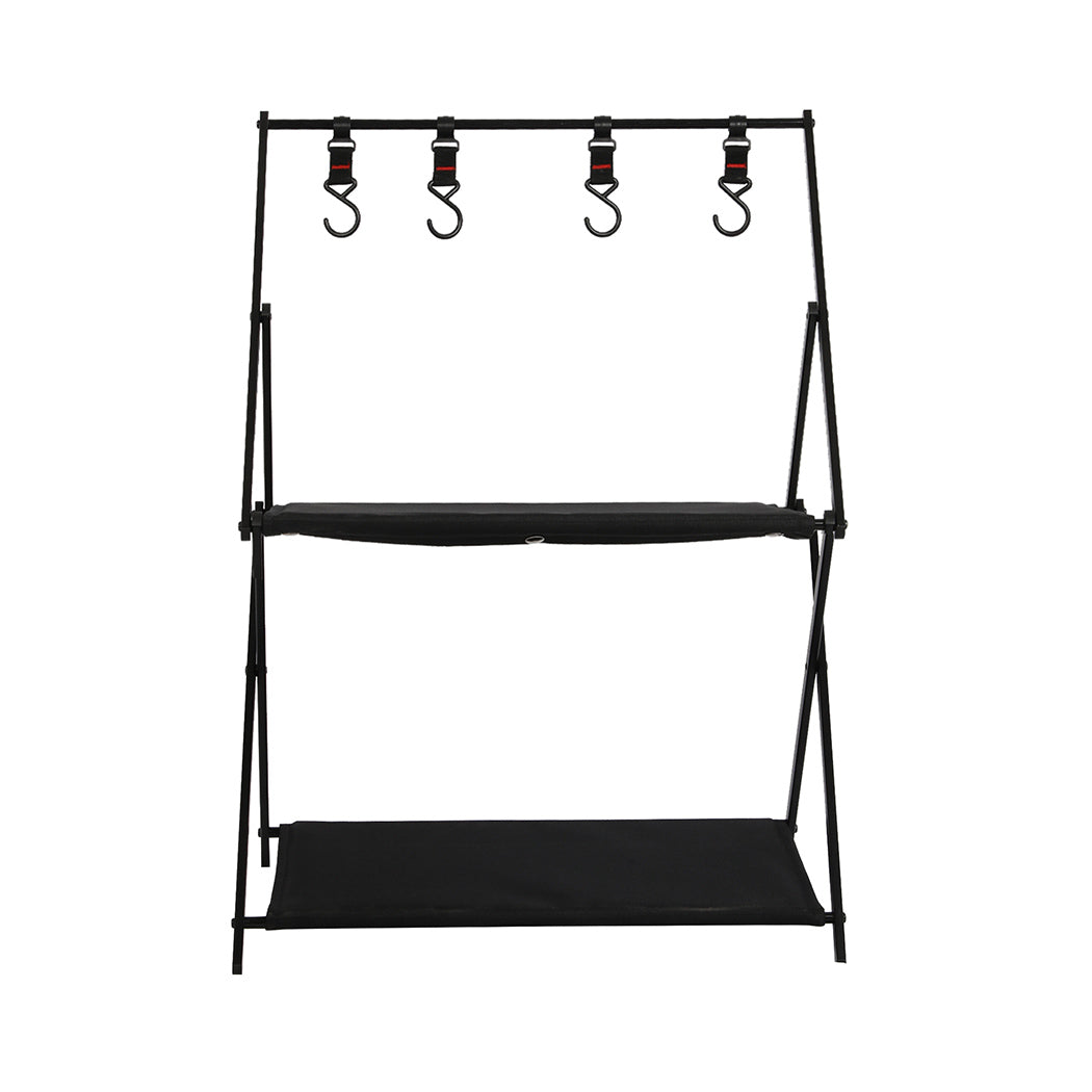 Levede Foldable Camping Storage Shelves 2 Layer with Hooks Black-1954802657151553537