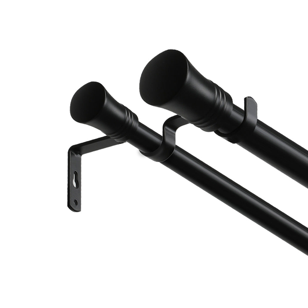 Marlow Black Double Curtain Rod Steel Pole Pommel Set Extendable Adjustable-1954802388695126017