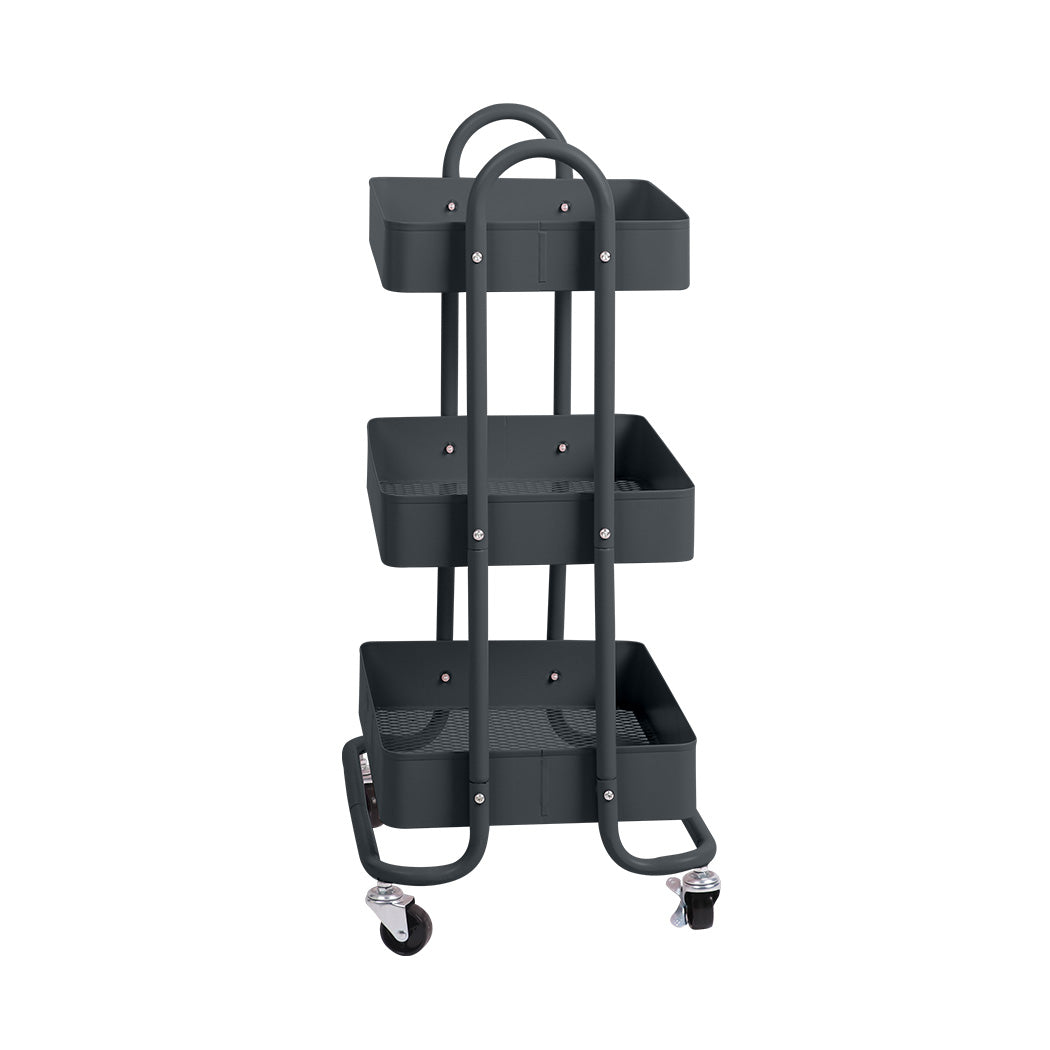 Levede 3 Tiers Kitchen Trolley Cart Grey-1954802728517636097