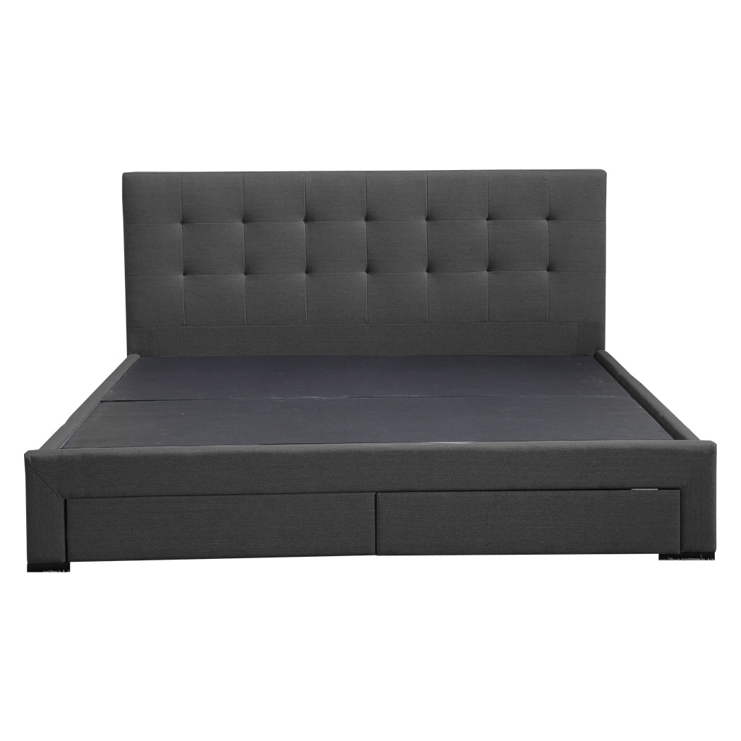 Levede King Bed Frame Fabric 4 Storage Dark Grey-1910113204416155649