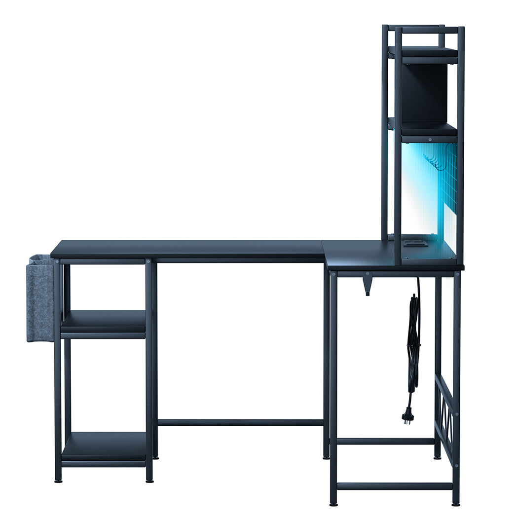 Levede L Shaped Gaming Desk with LED Lights Black-1973193573763518465