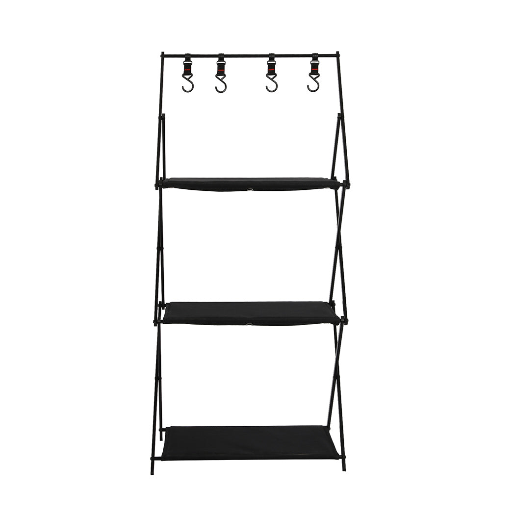Levede Foldable Camping Storage Shelves 3 Layer with Hooks Black-1954802656971198465