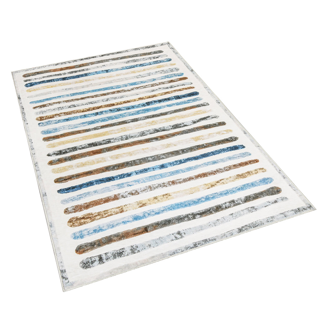 Marlow Floor Rug Short Pile Washable Carpet Soft Plush Non Slip Stripe 160x120-1910112210076700673