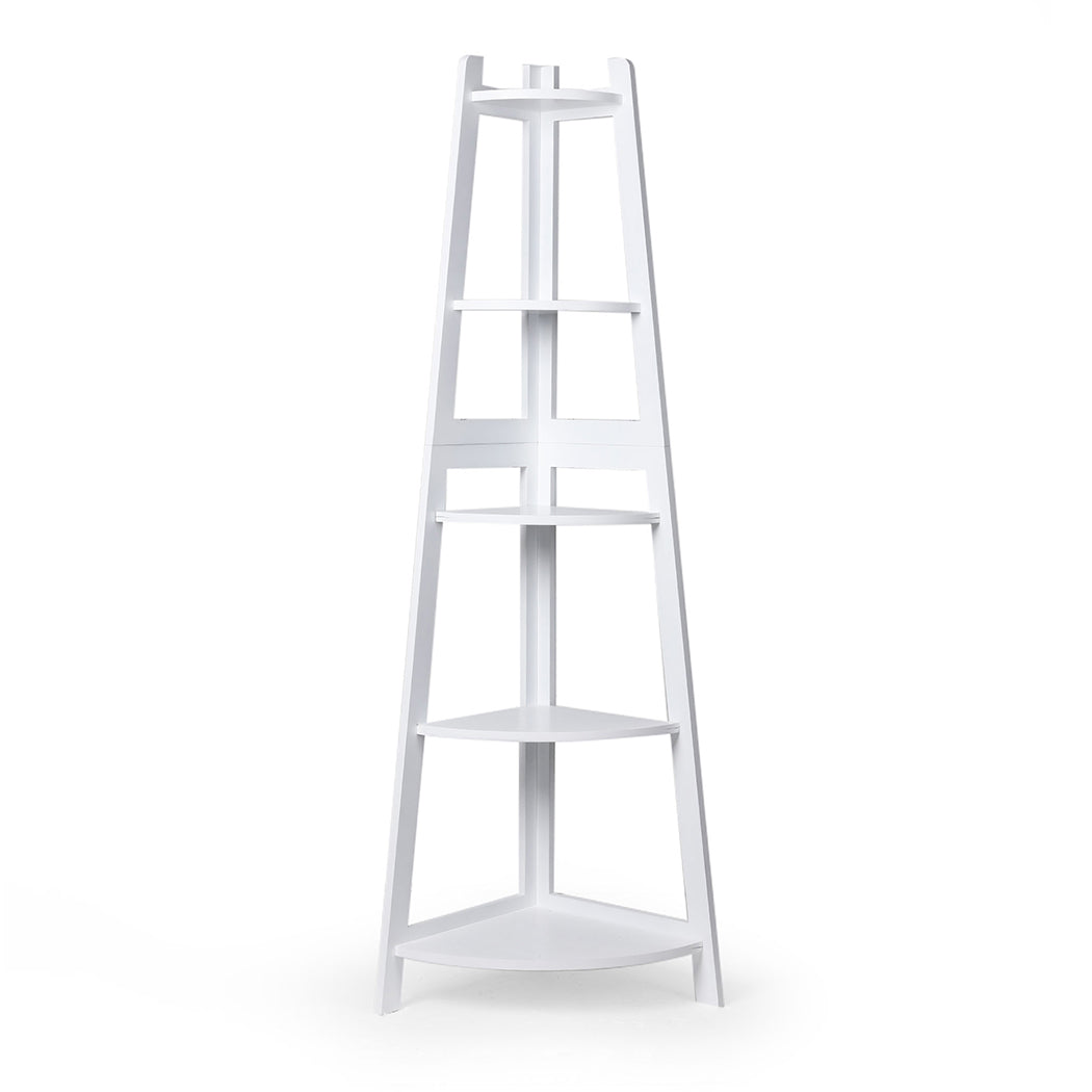 Levede 5 Tier Corner Shelf Wooden Storage White-1954802946059407361