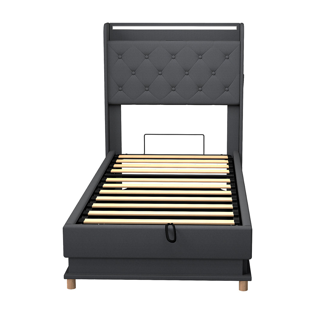 Levede Single Bed Frame Gas Lift Storage LED Light USB-1973194180511535105