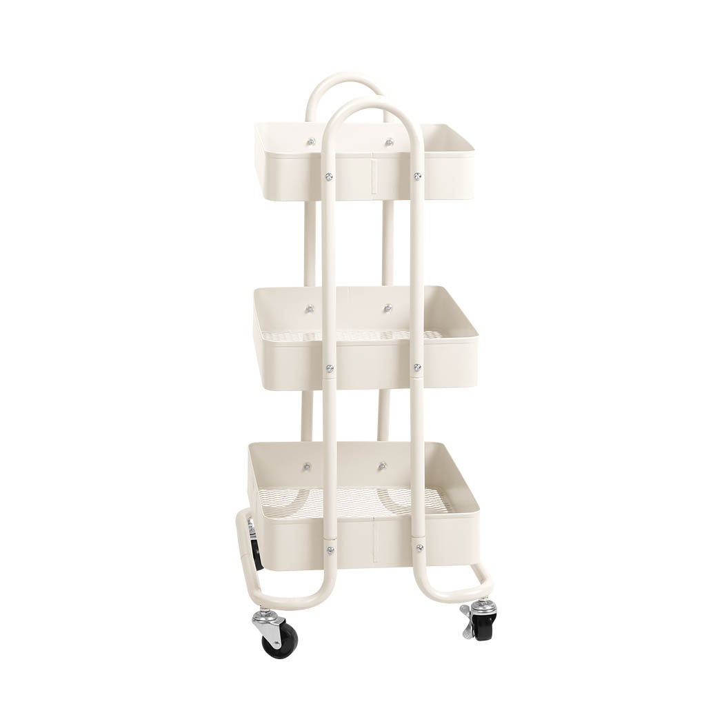 Levede 3 Tiers Kitchen Trolley Cart White-1954802728890929153
