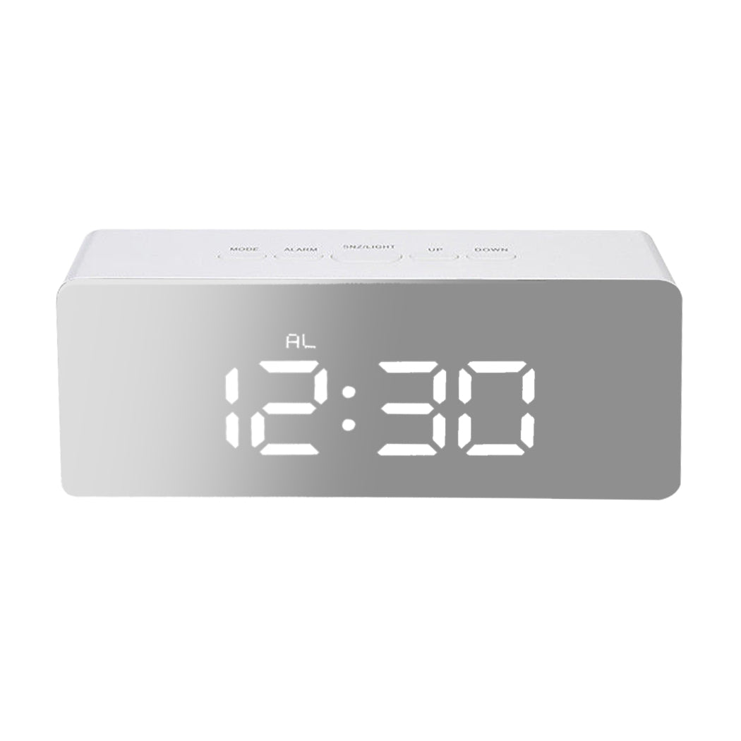 Alarm Clock Digital Led Mirror Desk Silver-1954802723509637121