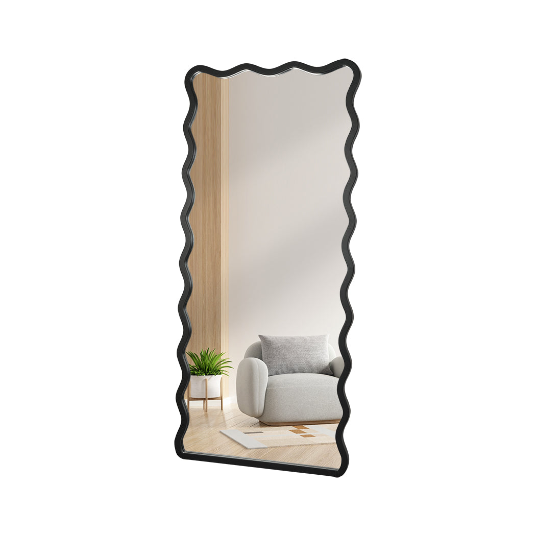 Yezi Full Length Floor Mirror 170cm x 70cm Black Wavy Steel Framed Retangular-1919892939627171841