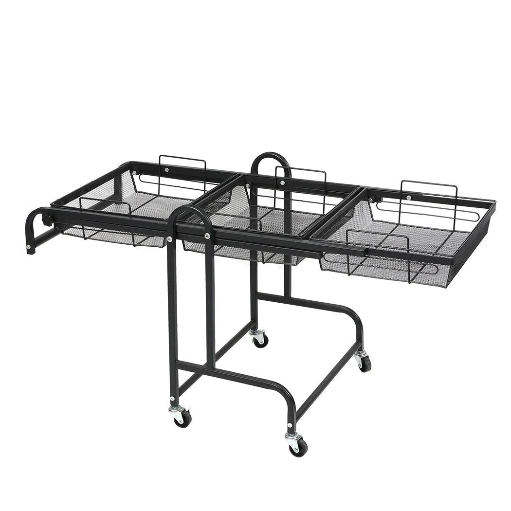 Levede 3 Tier Kitchen Trolley Cart Swivel Black Colour-1954802798449266689