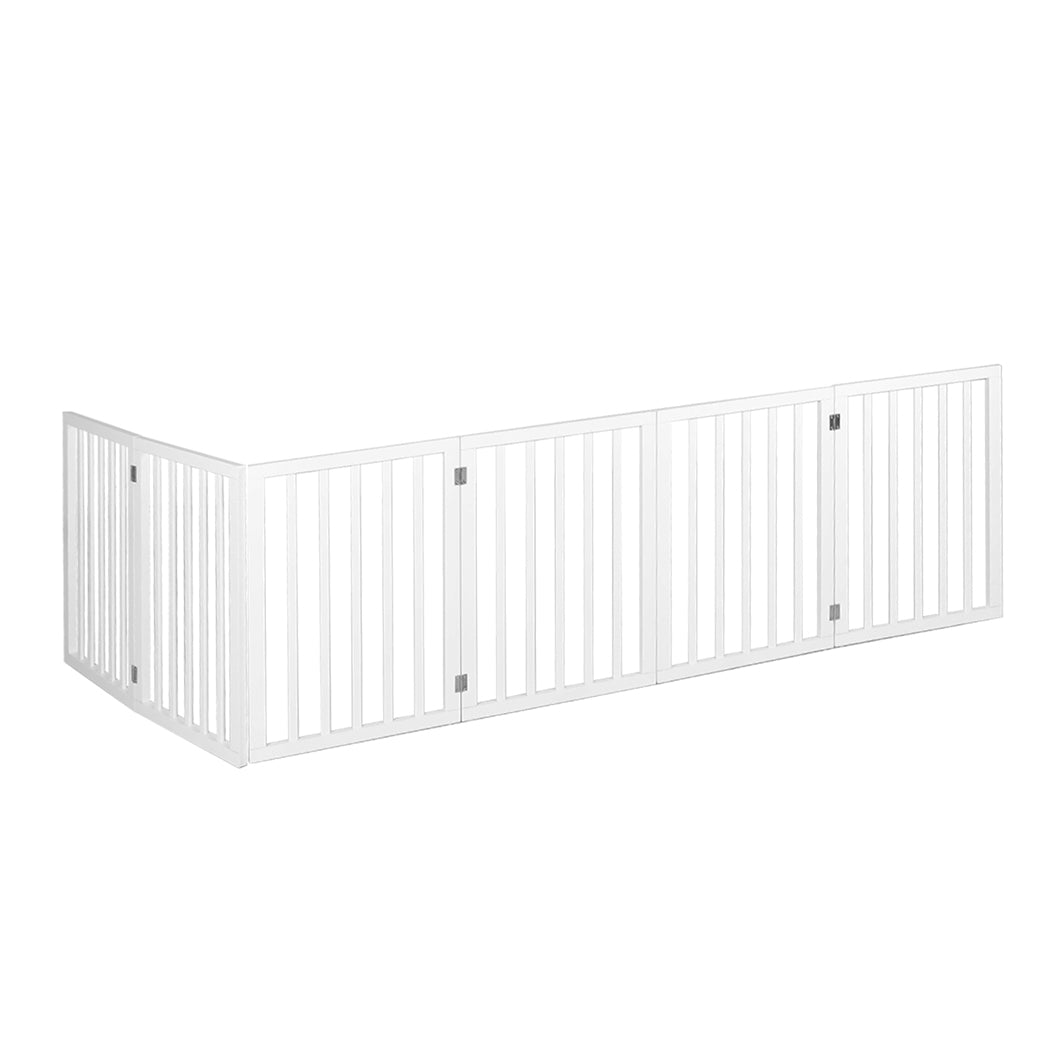 PaWz Wooden Pet Gate Dog Fence Safety Stair Barrier Security Door 6 Panels White