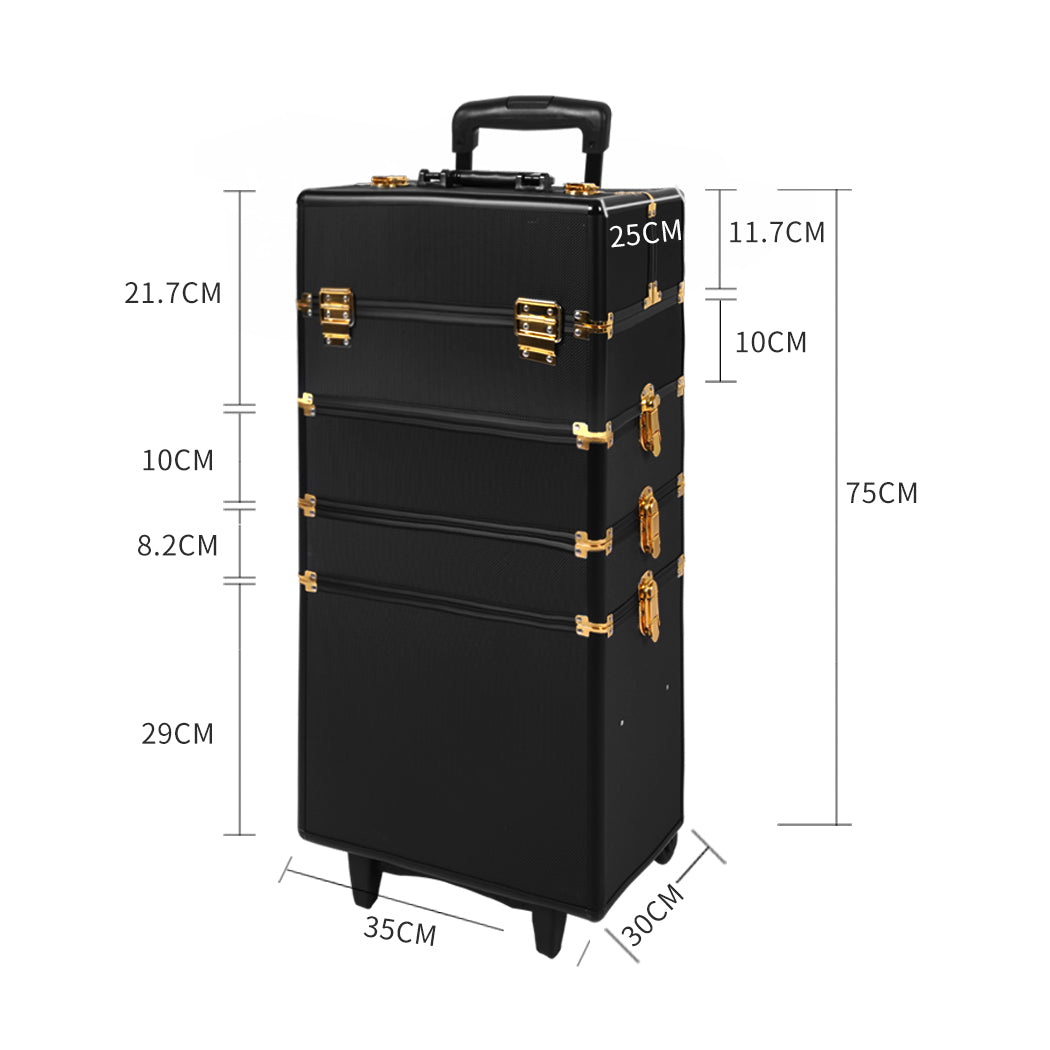 Portable Makeup Case Cosmetic Trolley Black and Golden-1919892938394046466