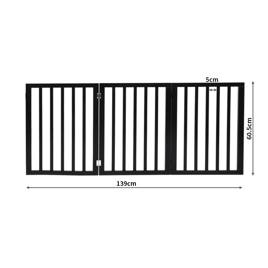 PaWz 3 Panels Wooden Pet Gate Dog Fence Black 139CM-1954802528155734017
